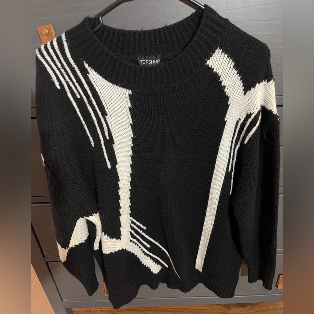 Black and White Mock Neck Sweater